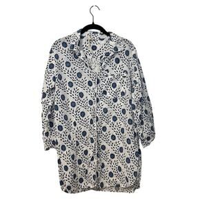Julia Amory 100% Cotton Blue White Sun Boyfriend Shirt Mini Dress Size XL